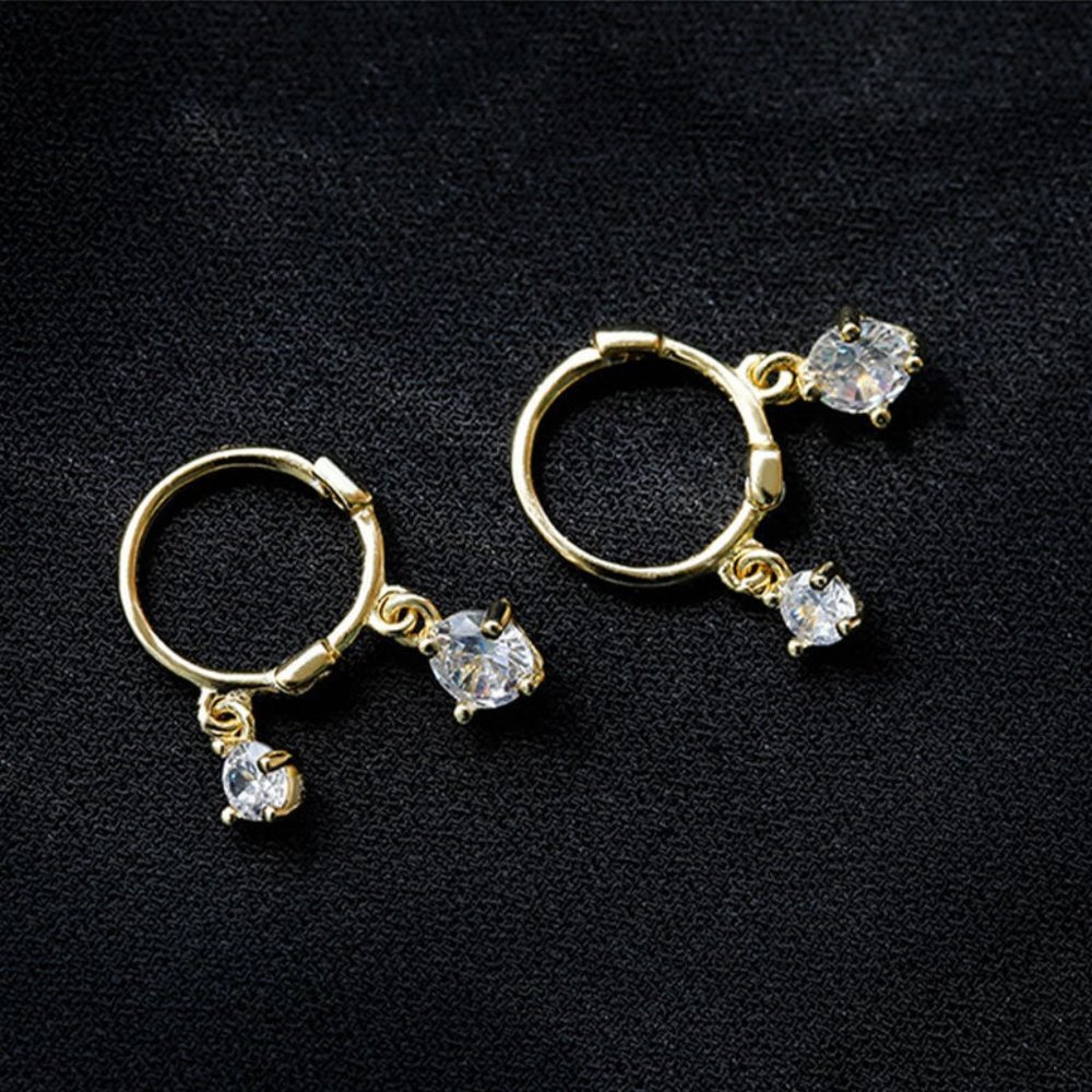 #NEW 925 Sterling Silver Diamond Drop Round Hoop Earrings - Picture 10 of 11